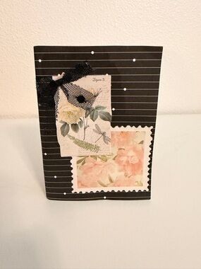 Black & White Striped Floral Accent Notebook